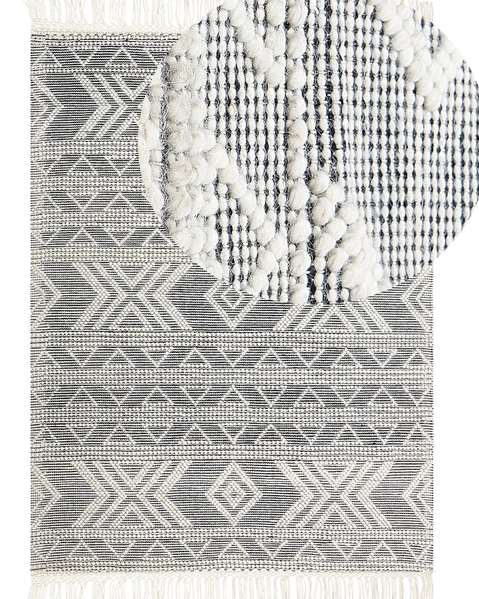Teppich Wolle Weis / Schwarz 160 X 230 Cm Geometrisches Muster Pazar
