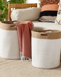 Textilkorb Baumwolle Weis / Beige 2Er Set Kardh