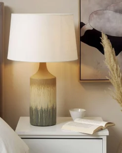Tischlampe Aus Keramik Beige Und Grau Calvas