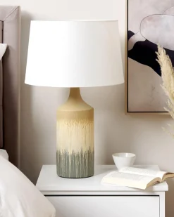 Tischlampe Aus Keramik Beige Und Grau Calvas