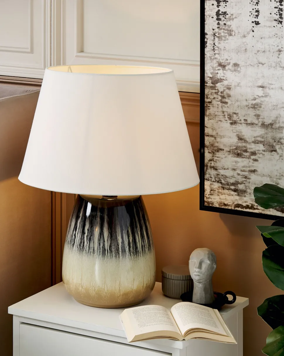 Tischlampe Aus Keramik Grau/Beige Cidra