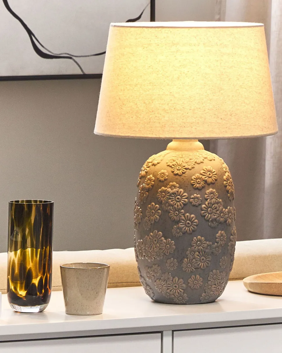Tischlampe Grau / Beige 46 Cm Kegelform Ferrey