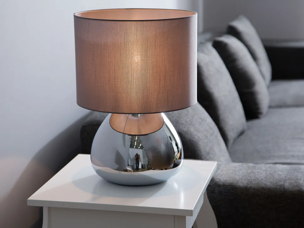 Tischlampe Grau 41 Cm Trommelform Ronava