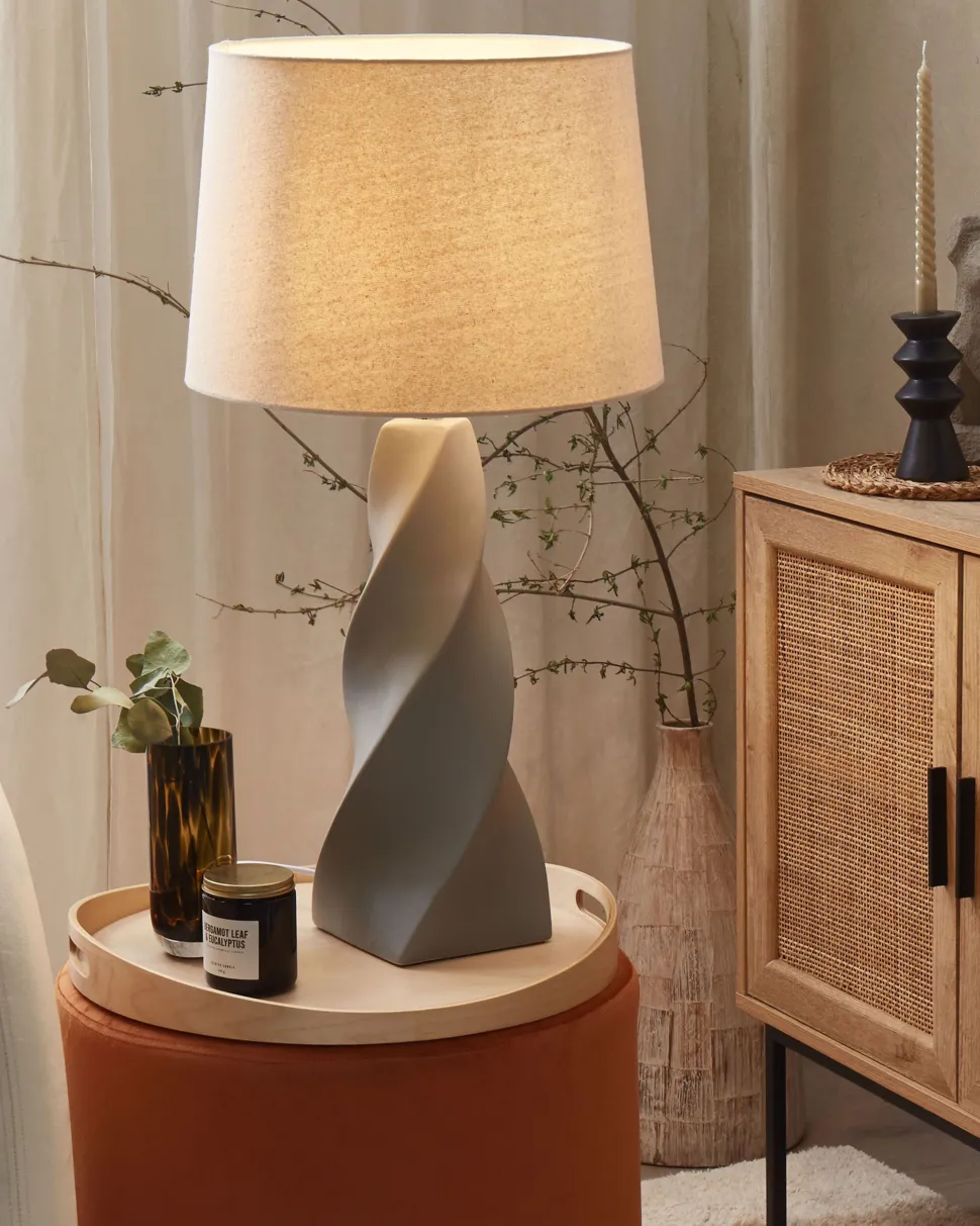 Tischlampe Grau 71 Cm Trommelform Belaya