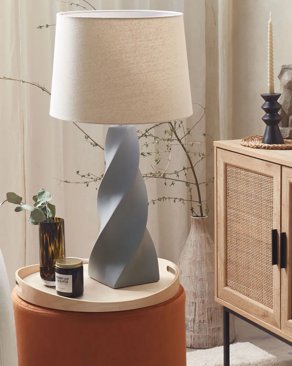 Tischlampe Grau 71 Cm Trommelform Belaya