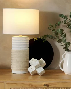 Tischlampe Hellbeige 38 Cm Trommelform Navia