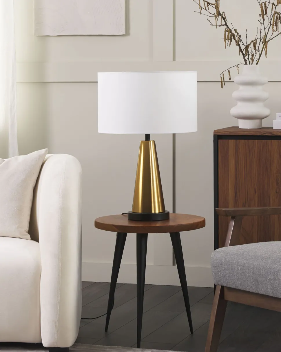 Tischlampe Hellbeige / Gold 60 Cm Trommelform Sandon