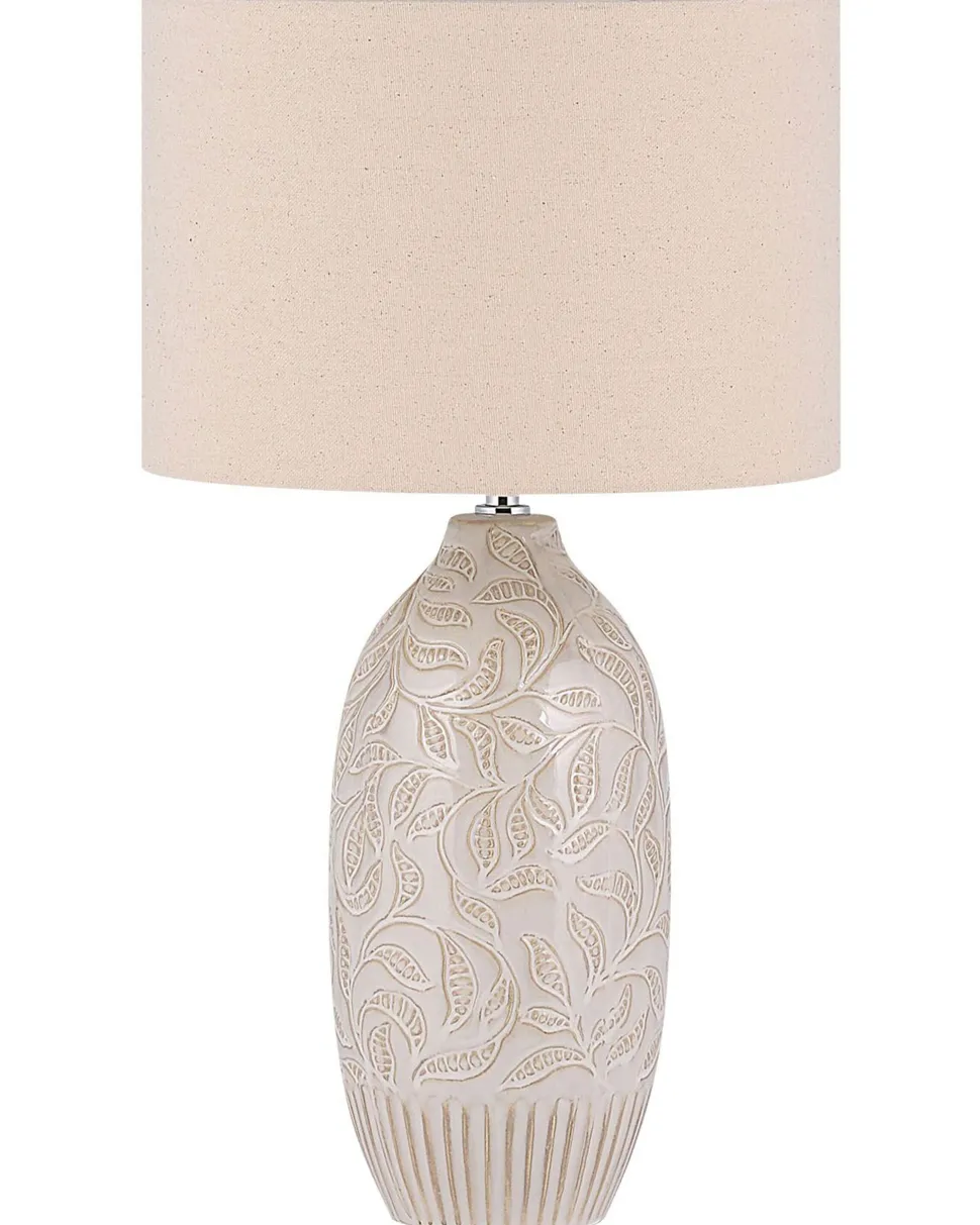 Tischlampe Keramik Beige 57 Cm Trommelform Salza
