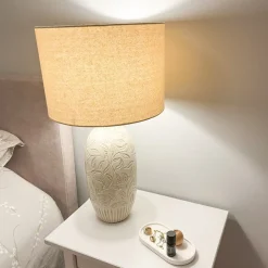 Tischlampe Keramik Beige 57 Cm Trommelform Salza