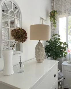 Tischlampe Keramik Beige 57 Cm Trommelform Salza