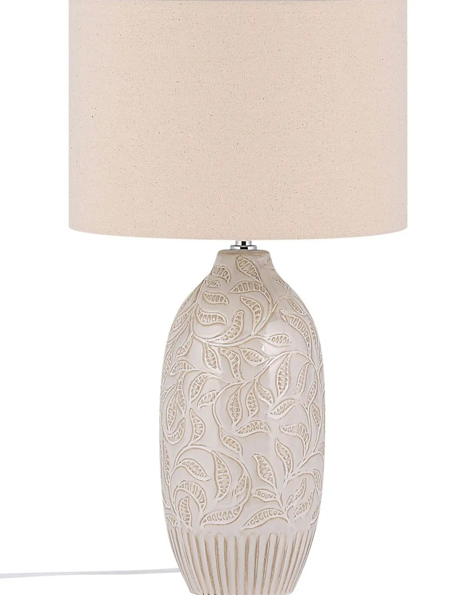 Tischlampe Keramik Beige 57 Cm Trommelform Salza