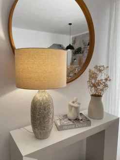 Tischlampe Keramik Beige 57 Cm Trommelform Salza