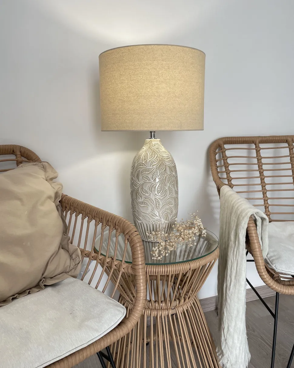 Tischlampe Keramik Beige 57 Cm Trommelform Salza