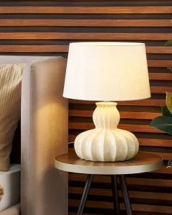 Tischlampe Keramik Beige 46 Cm Trommelfrom Malabuka