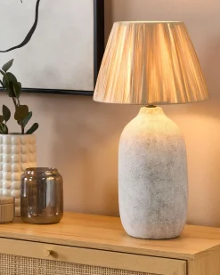Tischlampe Keramik Grau / Naturlich 56 Cm Kegelform Matilde