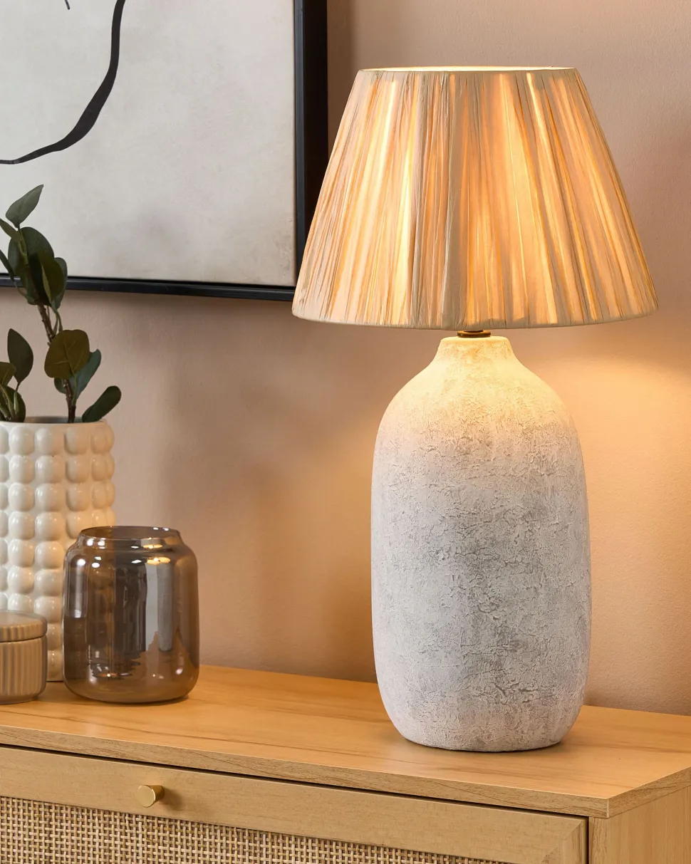 Tischlampe Keramik Grau / Naturlich 56 Cm Kegelform Matilde