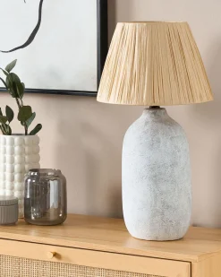 Tischlampe Keramik Grau / Naturlich 56 Cm Kegelform Matilde