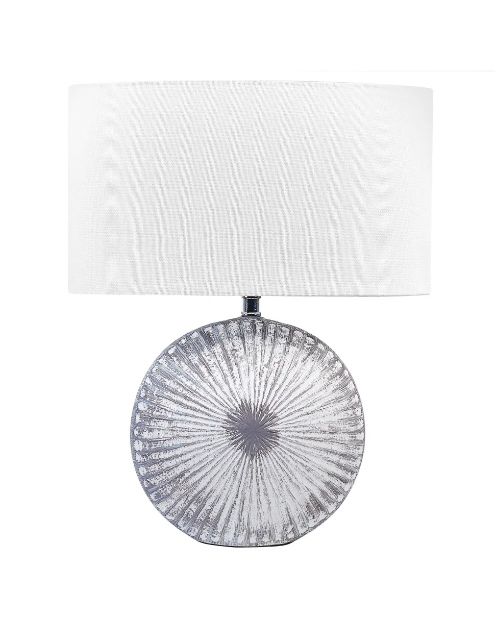 Tischlampe Keramik Grau / Weis 40 Cm Trommelform Yuna
