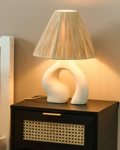 Tischlampe Keramik Naturlich / Weis 42 Cm Kegelform Barbas