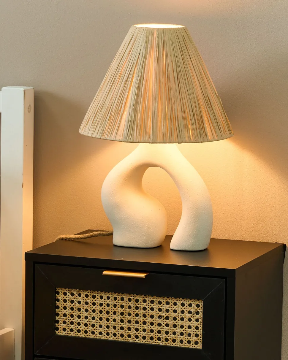 Tischlampe Keramik Naturlich / Weis 42 Cm Kegelform Barbas