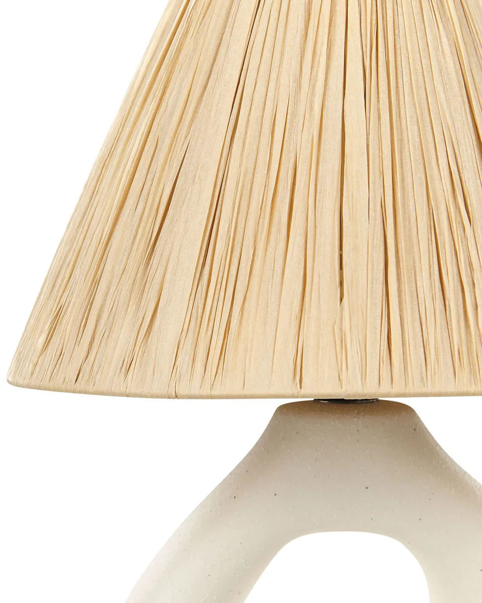 Tischlampe Keramik Naturlich / Weis 42 Cm Kegelform Barbas