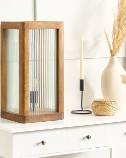 Tischlampe Mango Holz Hellbraun 50 Cm Geometrisch Kolidam