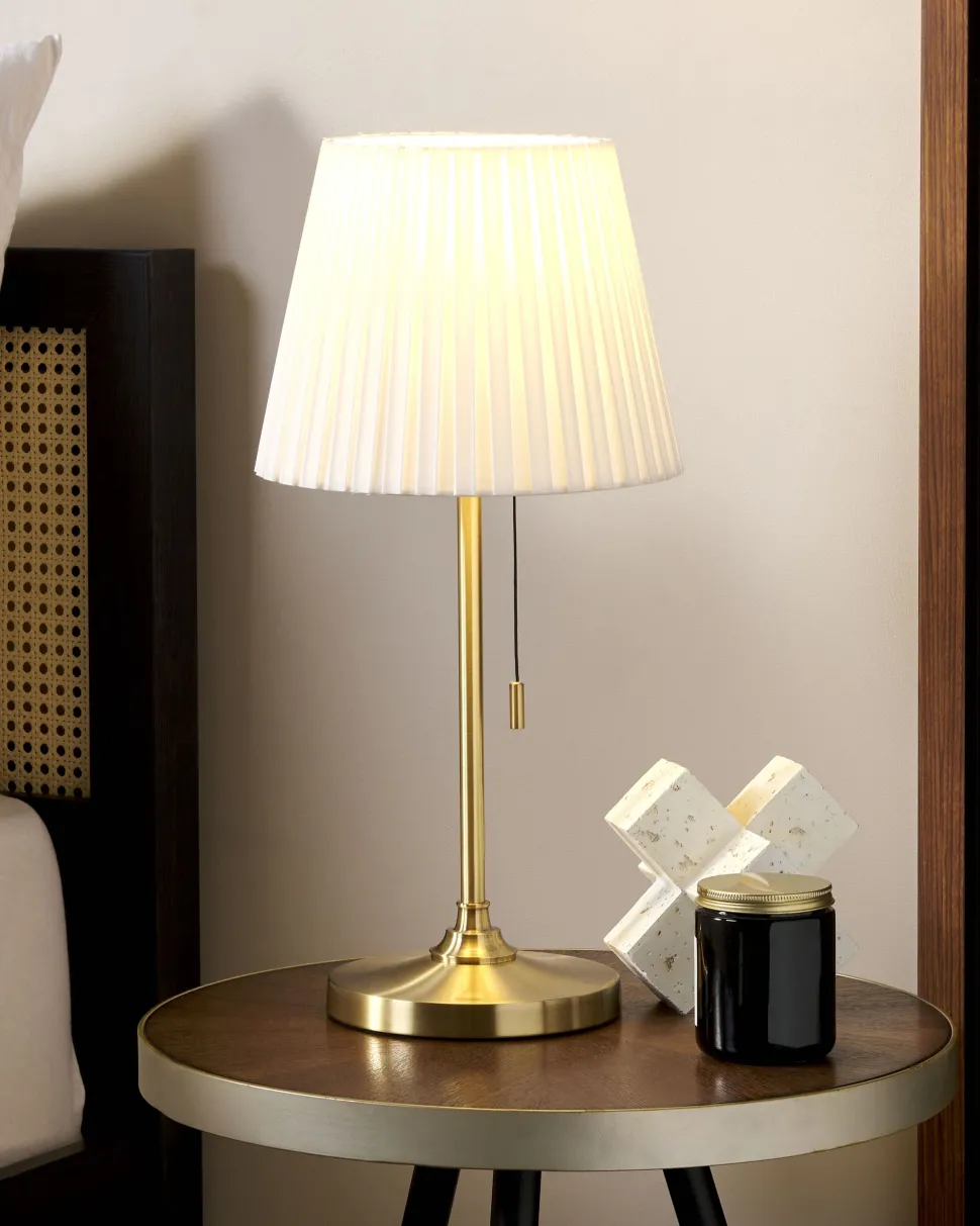 Tischlampe Messingfarben / Weis 48 Cm Kegelform Torysa