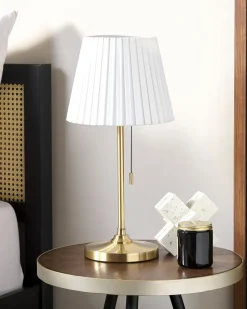 Tischlampe Messingfarben / Weis 48 Cm Kegelform Torysa