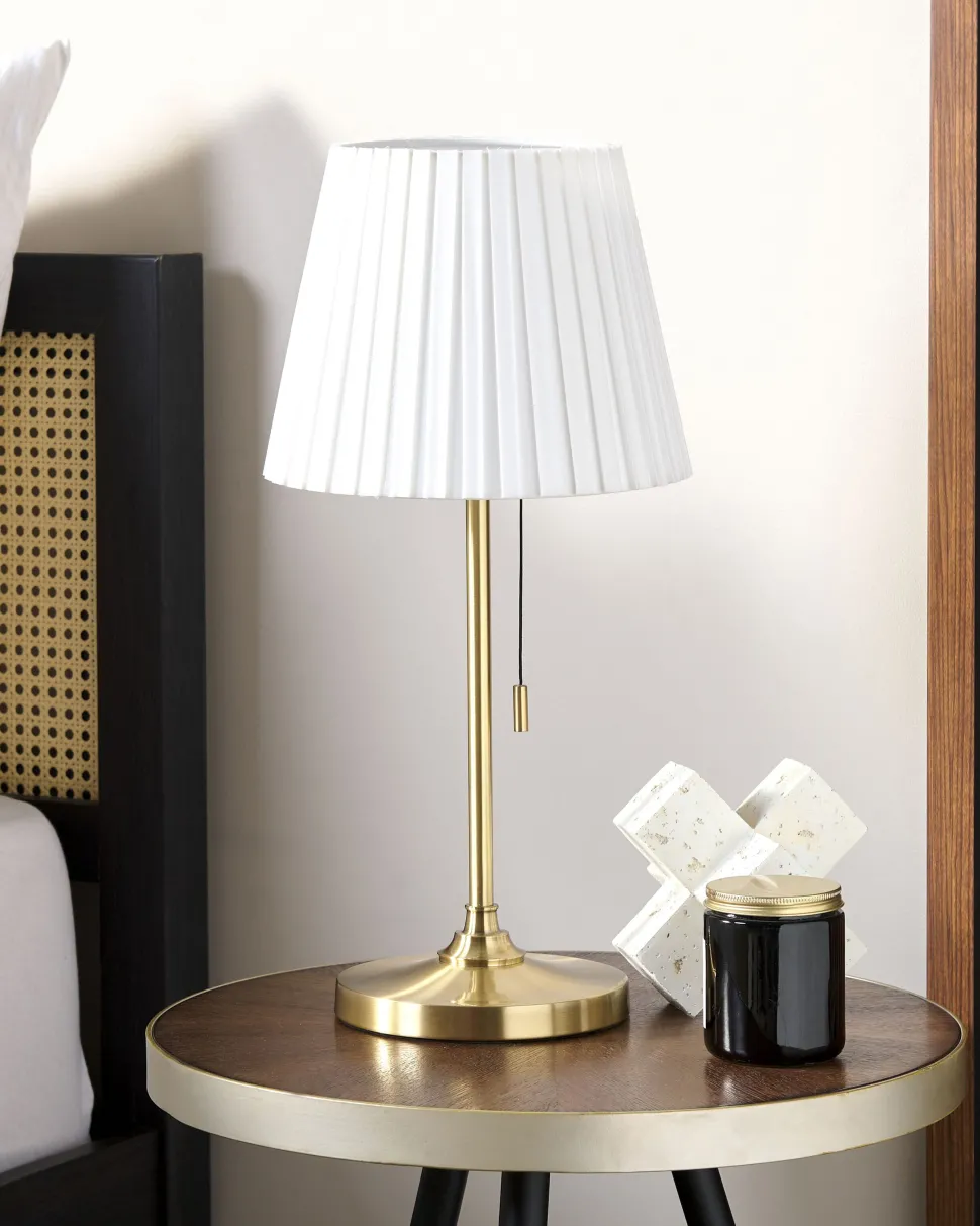 Tischlampe Messingfarben / Weis 48 Cm Kegelform Torysa