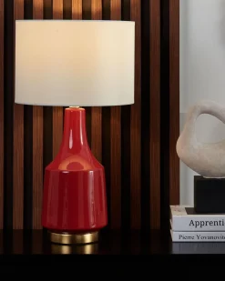 Tischlampe Rot 60 Cm Trommelform Triversa