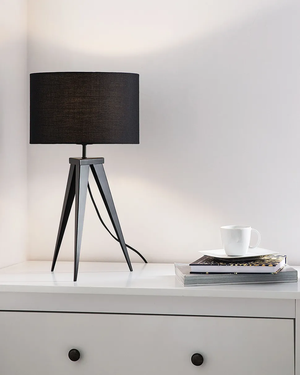 Tischlampe Schwarz 55 Cm Trommelform Stiletto