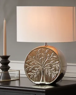 Tischlampe Silber 48 Cm Trommelform Kherlen