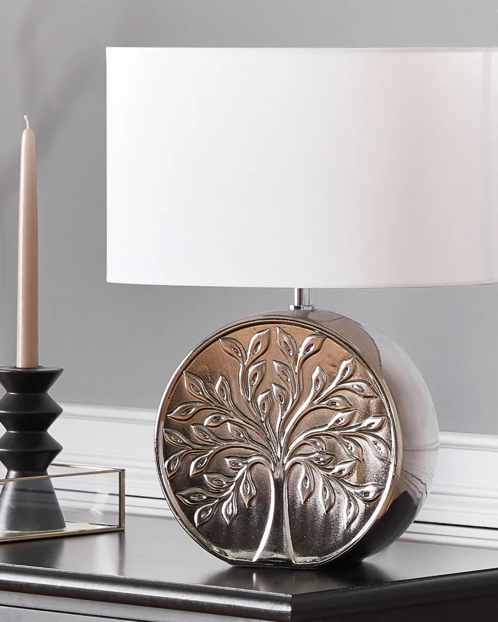 Tischlampe Silber 48 Cm Trommelform Kherlen