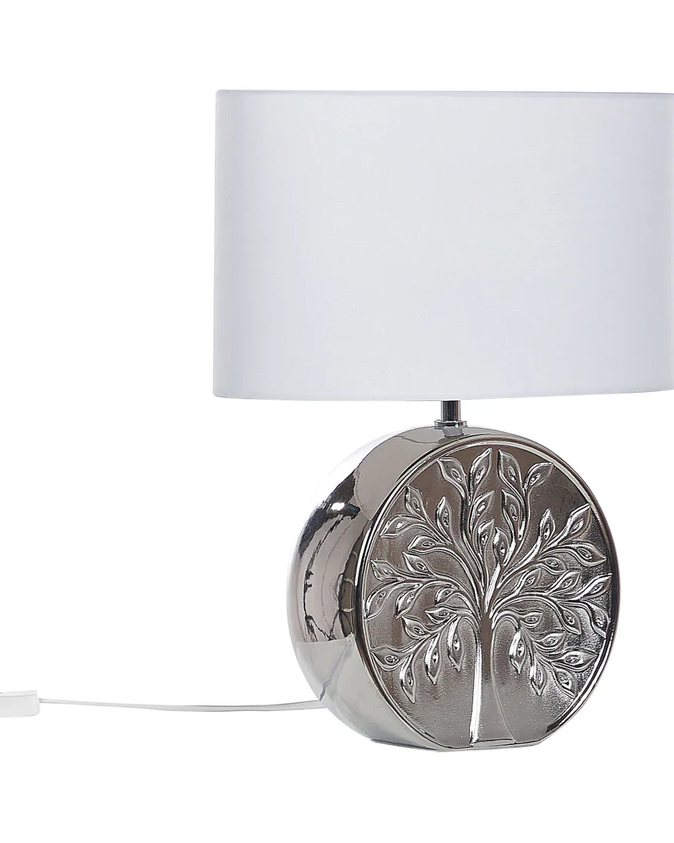 Tischlampe Silber 48 Cm Trommelform Kherlen