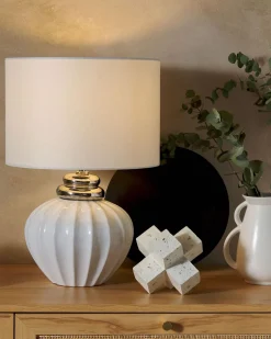 Tischlampe Weis 45 Cm Trommelform Neris