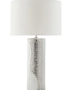 Tischlampe Weis / Silber 52 Cm Trommelform Aiken