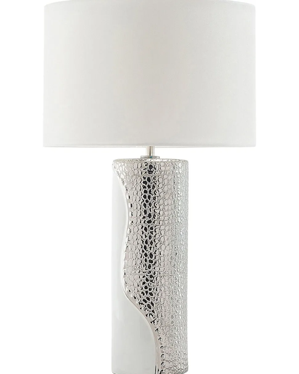 Tischlampe Weis / Silber 52 Cm Trommelform Aiken