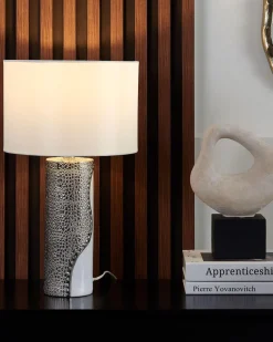 Tischlampe Weis / Silber 52 Cm Trommelform Aiken