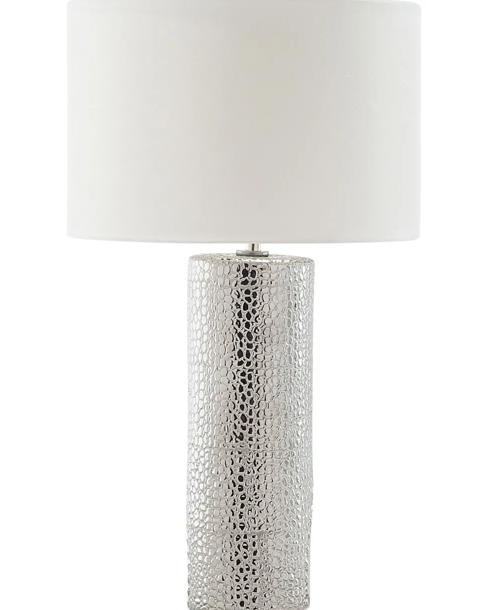 Tischlampe Weis / Silber 52 Cm Trommelform Aiken