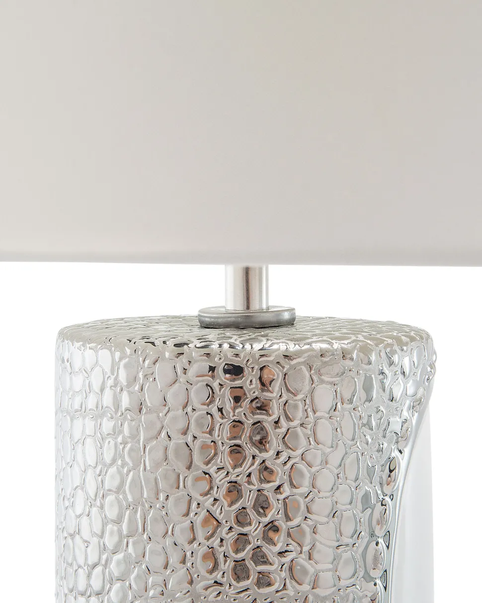 Tischlampe Weis / Silber 52 Cm Trommelform Aiken