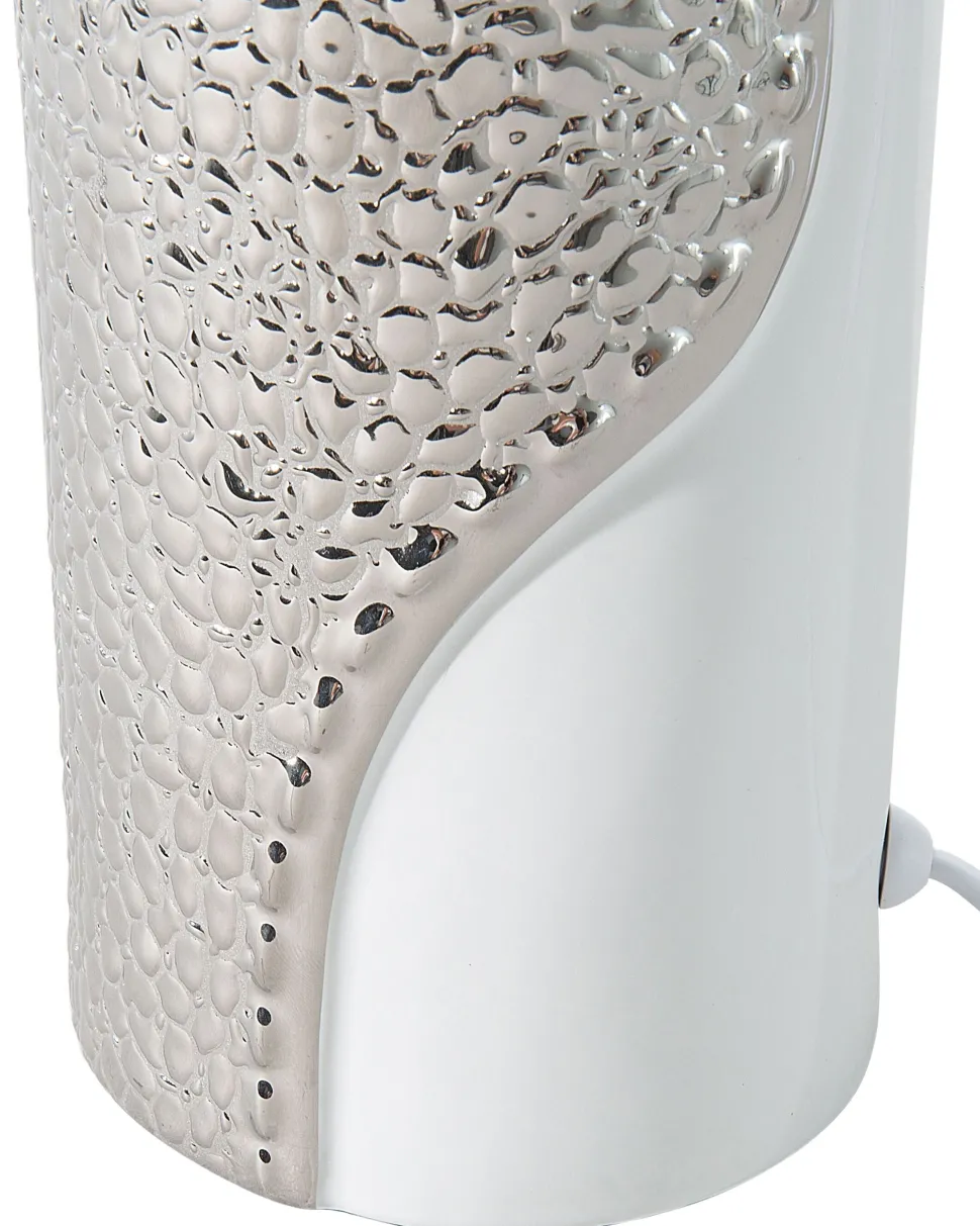 Tischlampe Weis / Silber 52 Cm Trommelform Aiken