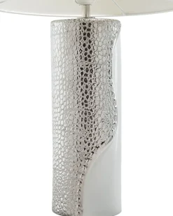 Tischlampe Weis / Silber 52 Cm Trommelform Aiken
