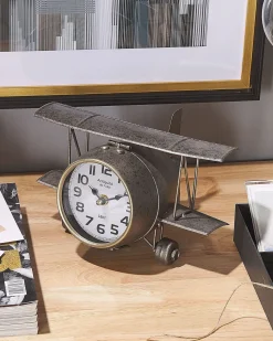 Tischuhr Silber Flugzeugsform 15 Cm Stans