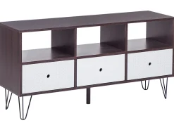 Tv-Mobel Dunkler Holzfarbton / Weis Mit 3 Schubladen 120 X 35 X 60 Cm Foston
