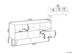 Tv-Mobel Dunkler Holzfarbton / Weis Mit 3 Schubladen 120 X 35 X 60 Cm Foston