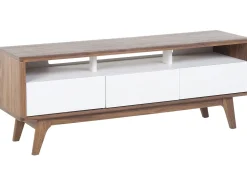 Tv-Mobel Dunkler Holzfarbton / Weis Mit 3 Schubladen 140 X 39 X 53 Cm Syracuse
