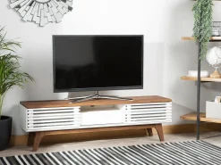 Tv-Mobel Dunkler Holzfarbton / Weis Mit Schublade 149 X 35 X 44 Cm Detroit