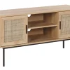 Tv-Mobel Heller Holzfarbton Rattan-Turen 120 X 39 X 63 Cm Pasco
