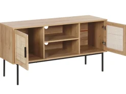 Tv-Mobel Heller Holzfarbton Rattan-Turen 120 X 39 X 63 Cm Pasco