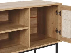 Tv-Mobel Heller Holzfarbton Rattan-Turen 120 X 39 X 63 Cm Pasco